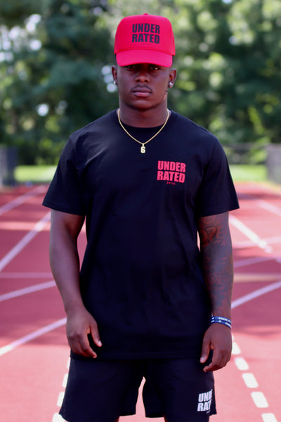 UNDERRATED BLACK T-SHIRT RED SIDE TEXT