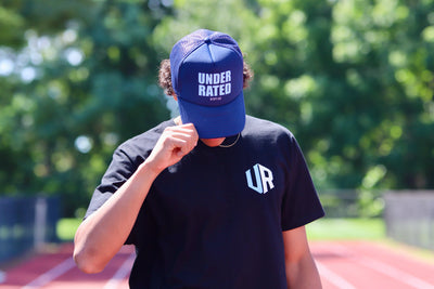 NAVY BLUE TRUCKER HAT WITH SKY BLUE FONT
