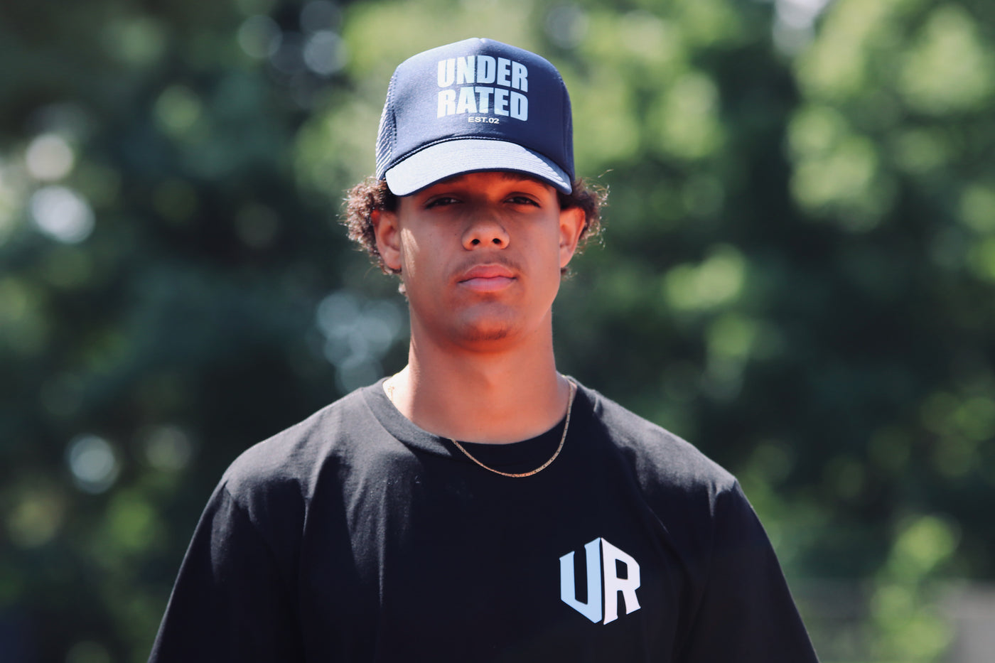 NAVY BLUE TRUCKER HAT WITH SKY BLUE FONT