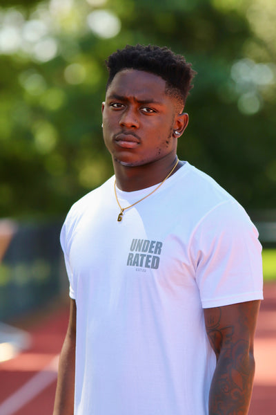 UNDERRATED WHITE T-SHIRT SIDE TEXT