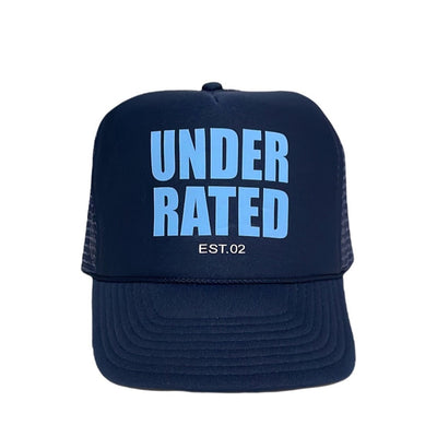 NAVY BLUE TRUCKER HAT WITH SKY BLUE FONT