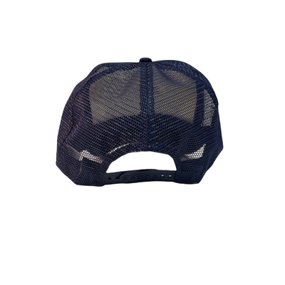 NAVY BLUE TRUCKER HAT WITH SKY BLUE FONT