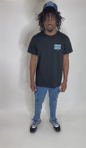 UNDERRATED BLACK T-SHIRT NAVY BLUE SIDE TEXT