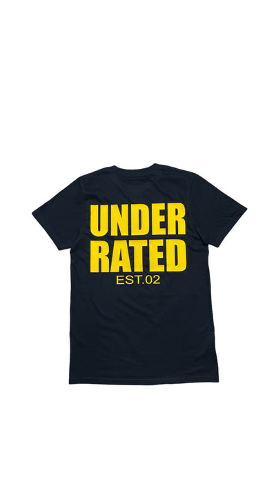 UNDERRATED BLACK T-SHIRT YELLOW SIDE TEXT