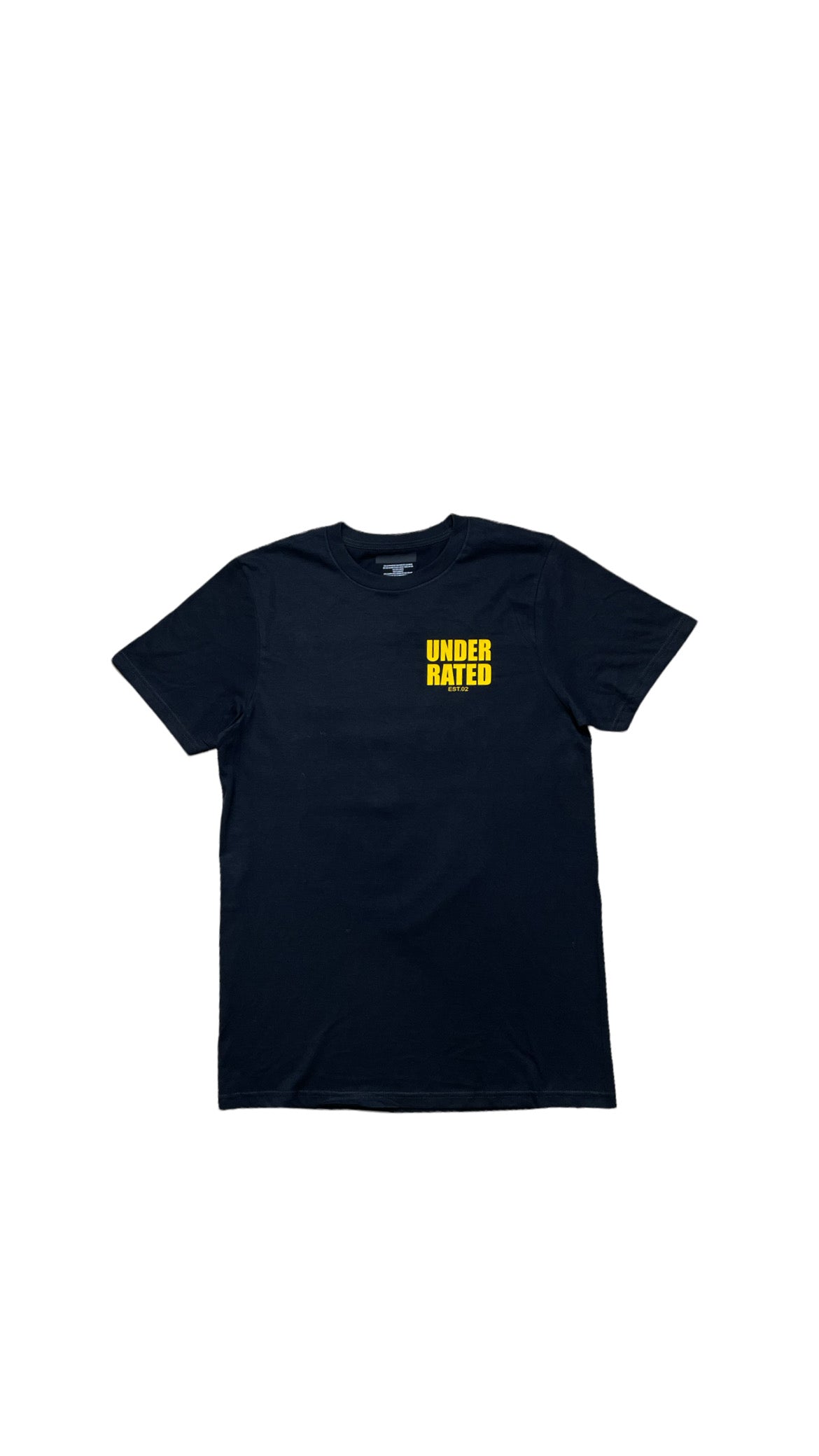 UNDERRATED BLACK T-SHIRT YELLOW SIDE TEXT